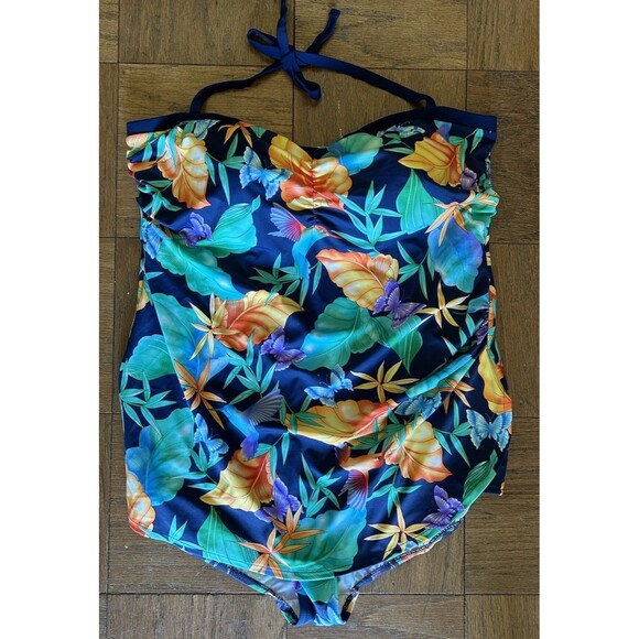 Suddenly Slim By Catalina Floral Halter 1 Piece Bathing suit Size 3X Cruise Swim - Picture 1 of 8